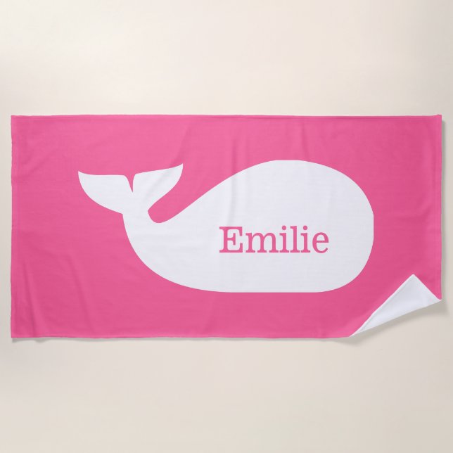 Pink Whimsical Whale Personalized Children's Beach Towel (Front)