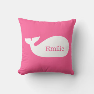 Pink Whimsical Whale Personalized Children's Throw Pillow