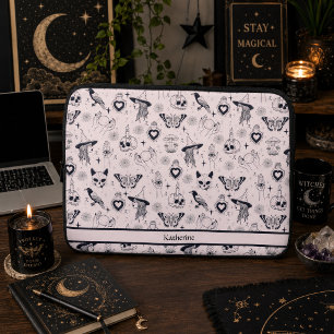 Pink Whimsigoth Witchy Pattern Custom Name Laptop Sleeve