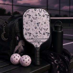 Pink Whimsigoth Witchy Pattern Custom Name Pickleball Paddle