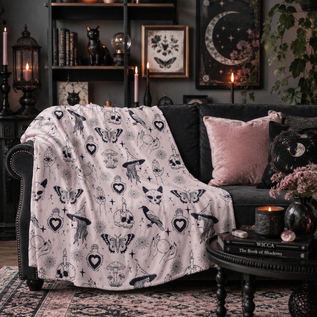 Pink Whimsigoth Witchy Pattern Fleece Blanket (Creator Uploaded)