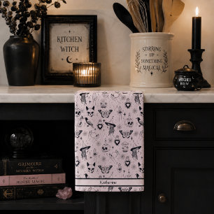 Pink Whimsigoth Witchy Pattern Kitchen Towel