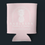 Pink Whisper Pineapple Wedding Arch & Name Can Cooler<br><div class="desc">Pink Whisper Pineapple Wedding Arch & Name Can Cooler carries a soft, romantic tropical elegance where celebration and timeless design meet in graceful harmony. The pink whisper tone evokes a gentle, airy warmth that feels tender and uplifting, while the pineapple motif symbolizes hospitality, joy, and shared abundance. The arch design...</div>