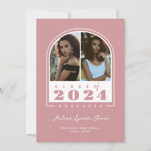Pink White 2024 Modern Arch Photo Graduation Announcement