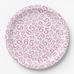Pink/White 65th Random Number Pattern Paper Plate