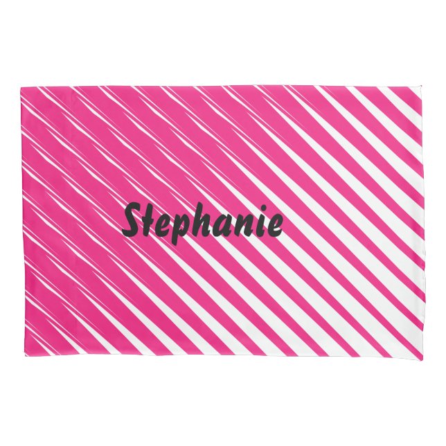 Pink White Abstract Custom Name Cute Girly Decor Pillowcase (Front)
