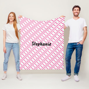 Pink White Abstract Custom Name Gift Cute Girly Fleece Blanket