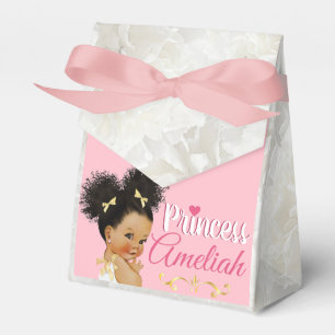 Pink White Afro Princess Ballerina Baby Girl Favor Box