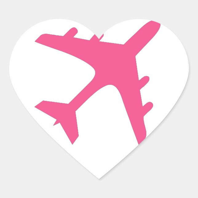 Pink white airplane design heart sticker (Front)