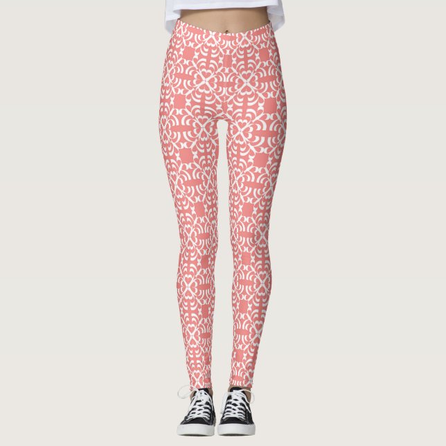 Pink & White All Over Abstract Yoga Pants (Front)