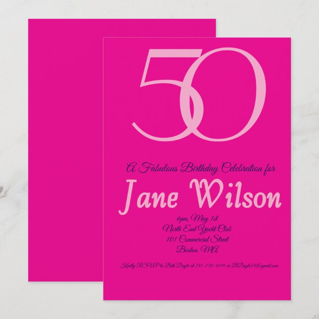  Pink, white and black 50th Birthday Invitation (Front/Back)