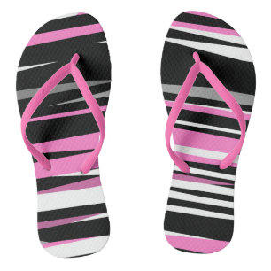 pink white and black abstract  flip flops