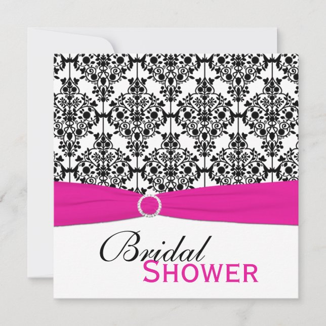 Pink, White, and Black Damask Bridal Shower Invite (Front)