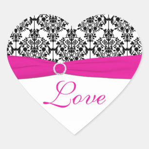 Pink, White, and Black Damask Love Sticker
