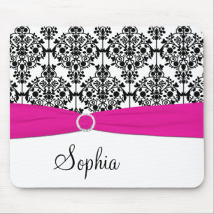 Pink, White, and Black Damask Mousepad