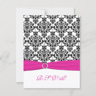 Pink, White and Black Damask RSVP Card