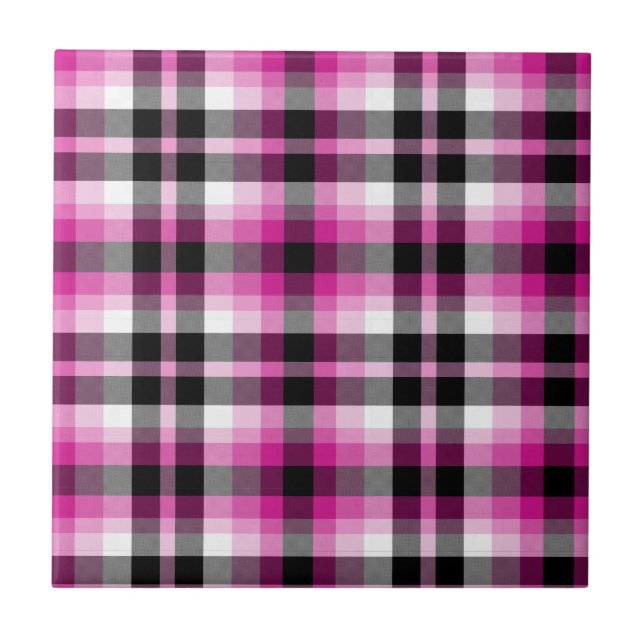 Pink White and Black Plaid Tile (Front)