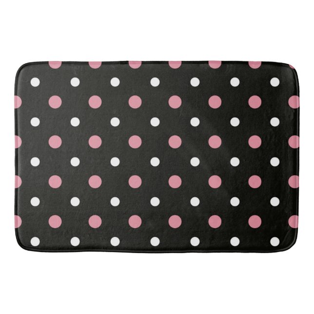 Pink white and black polka dots bath mat (Front)