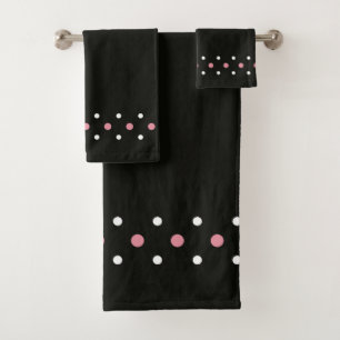Pink white and black polka dots bath towel set