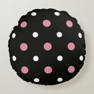 Pink white and black polka dots round pillow