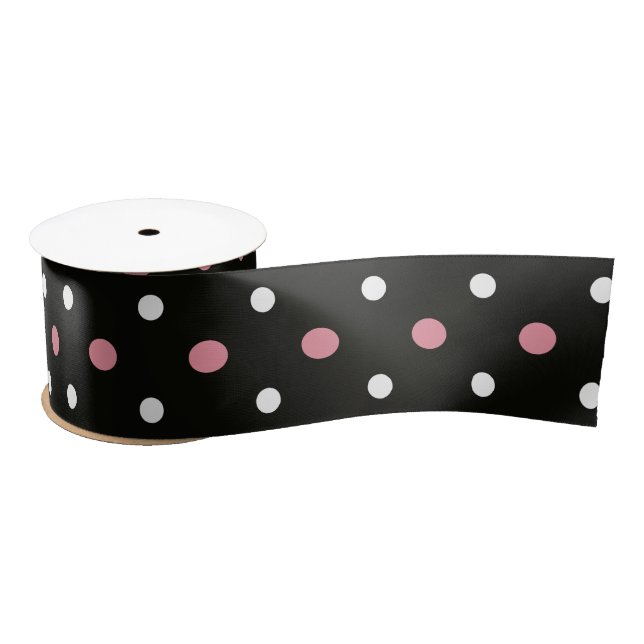 Pink white and black polka dots   satin ribbon (Spool)