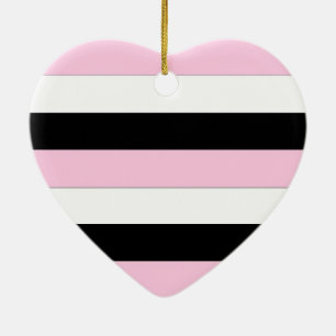 Pink, White and Black Stripes Ceramic Ornament