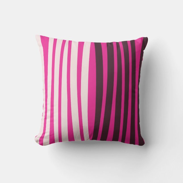 Pink white and black vertical stripes throw pillow (Front)