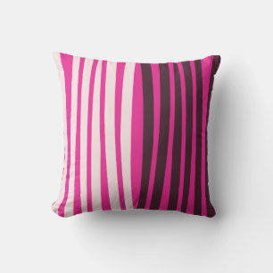 Pink white and black vertical stripes throw pillow