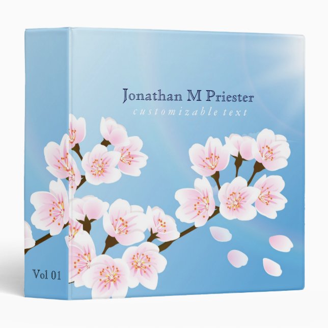 Pink White And Blue Cherry Blossom Binder (Front/Spine)
