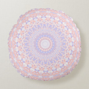 Pink, White, and Blue Kaleidoscope Round Pillow
