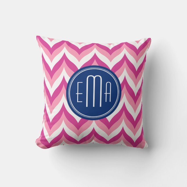 Pink White And Blue Zigzag Chevron Pattern Throw Pillow (Front)