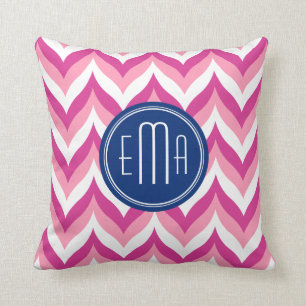 Pink White And Blue Zigzag Chevron Pattern Throw Pillow