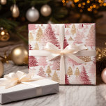 Pink White and Gold Brush Christmas Tree Pattern Wrapping Paper Sheet<br><div class="desc">Pink White and Gold Brush Christmas Tree Pattern</div>