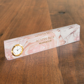 Pink White and Gold Marble Personalized  Nameplate