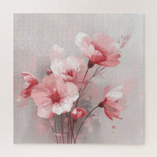 Pink, White, and Gray Florals Jigsaw Puzzle