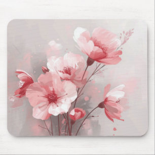 Pink, White, and Gray Florals Mouse Pad