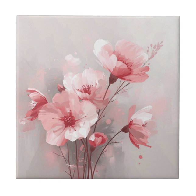 Pink, White, and Gray Florals Tile (Front)