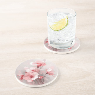 Pink, White, and Gray Foral Coaster