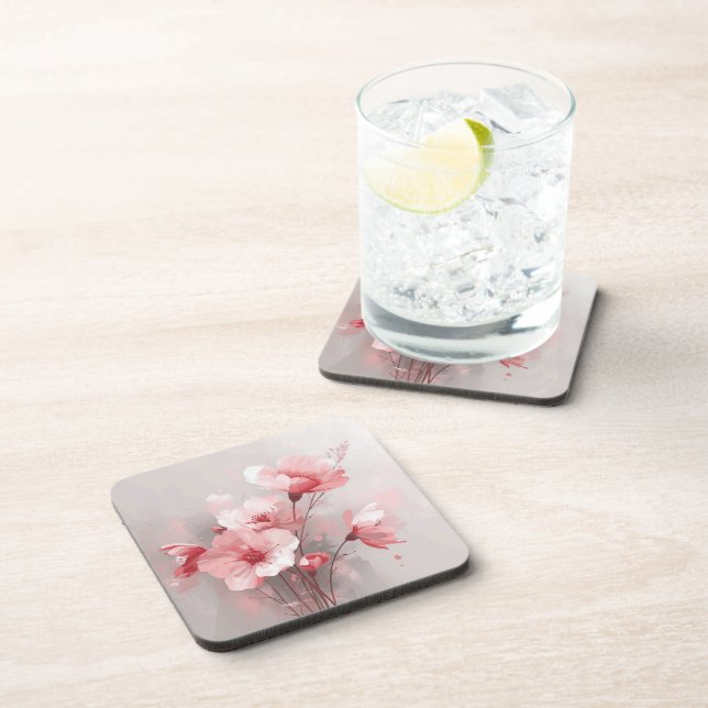 Pink, White, and Gray Foral Coaster (Right Side)