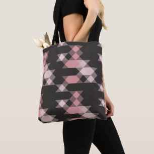 pink white and gray geometric tote bag