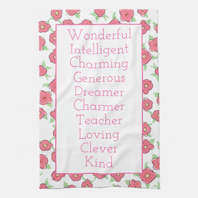 Pink white and green kitchen towel (Vertical)