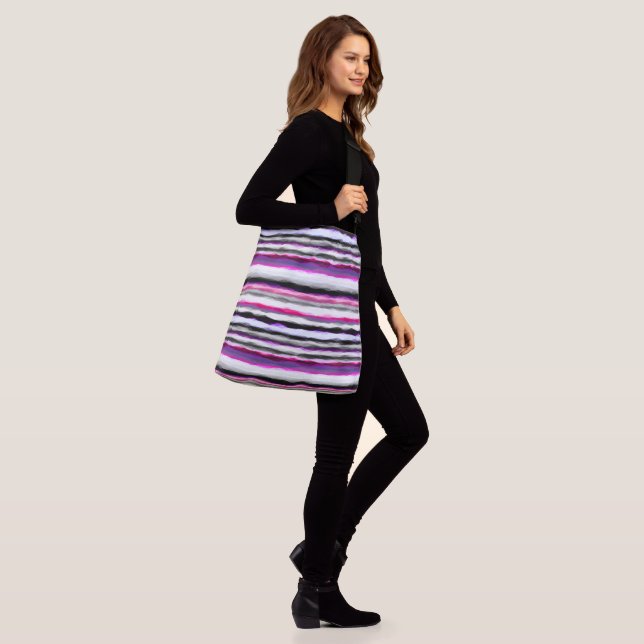 Pink, White and Grey Abstract Stripes Crossbody Bag (On Model)