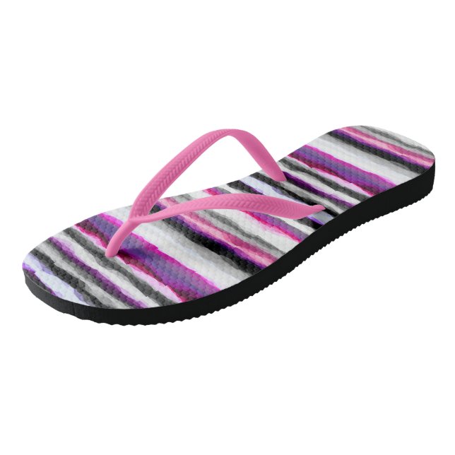 Pink, White and Grey Abstract Stripes Flip Flops (Angled)