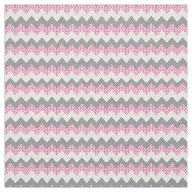 Pink, White and Grey Chevron Pattern Fabric (Swatch)