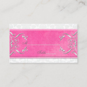 Pink, White, and Grey Damask Placecards