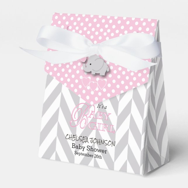 Pink, White and Grey Elephant Favor Box (Front Side)