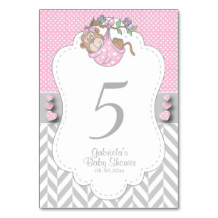 Pink, White and Grey Monkey - Table Numbers