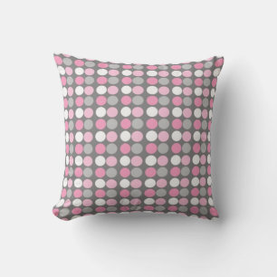 Pink White and Grey Polka Dot Pillow