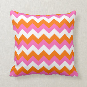 Pink White and Orange Zigzag Throw Pillow
