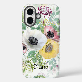 Pink, white and yellow anemones. iPhone 16 case